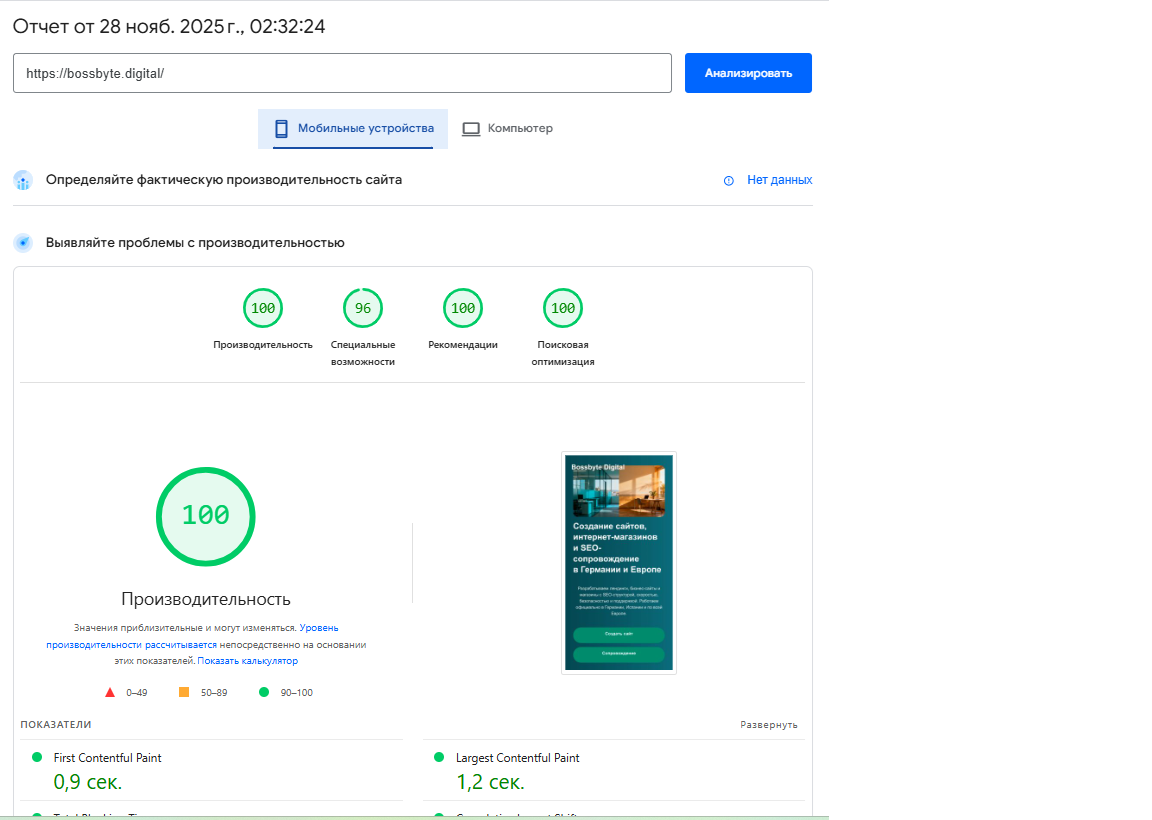 Отчёт скорости BossByte Desktop