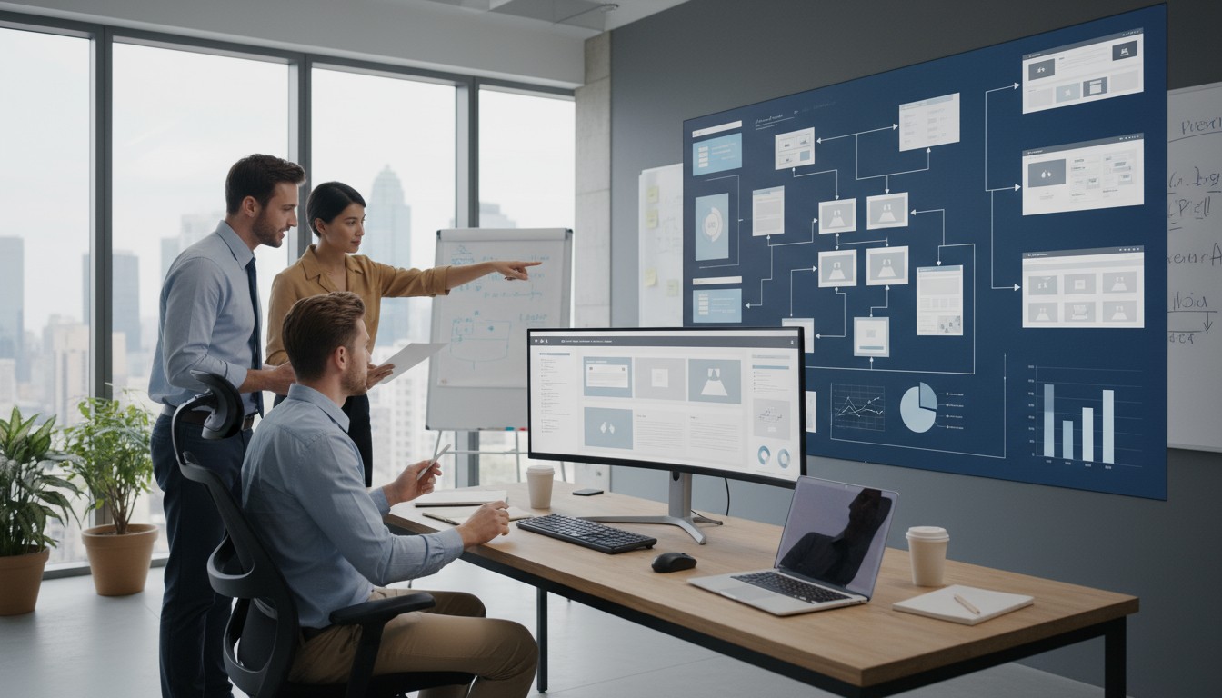 Сравнение платформ для корпоративного сайта — команда обсуждает структуру и архитектуру